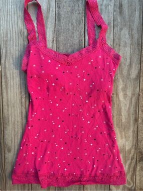 Pink Lace-Trimmed Polka Dot Cami